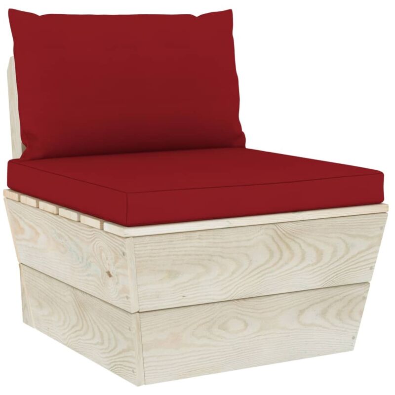 

vidaXL Sofá central de palets jardín cojines madera abeto impregnada - Rojo