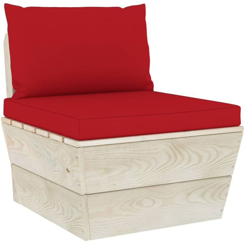 

vidaXL Sofá central de palets jardín cojines madera abeto impregnada - Rojo