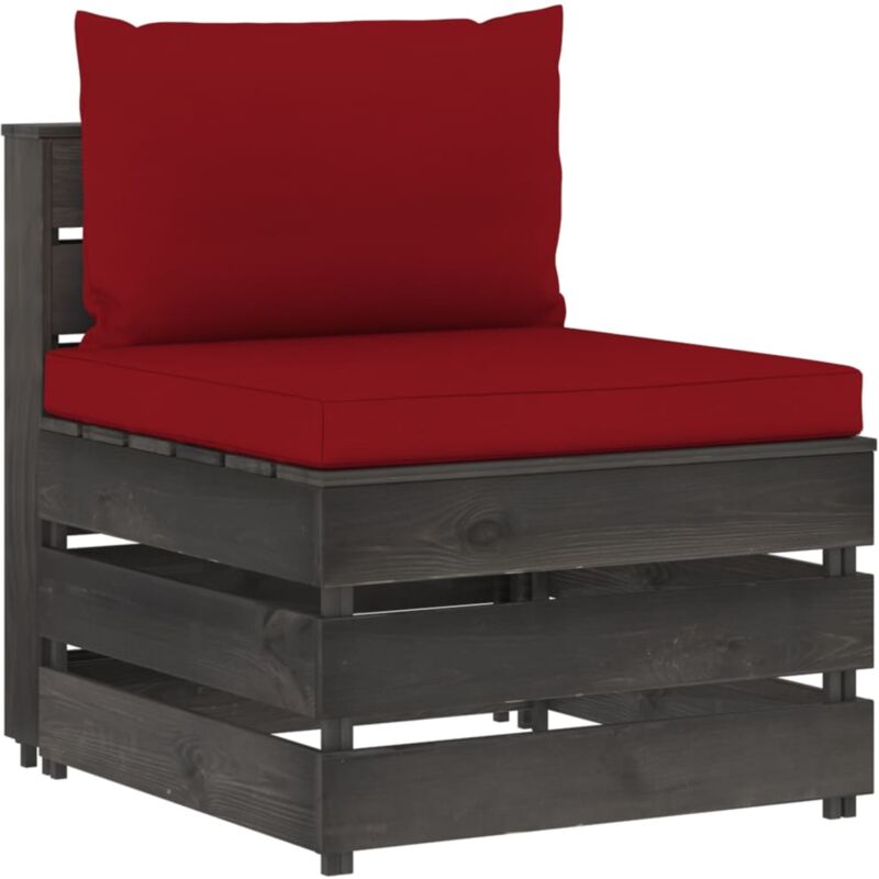 

vidaXL Sofá central seccional con cojines madera impregnada gris - Rojo