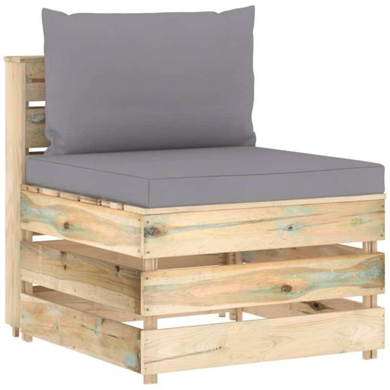 

vidaXL Sofá central seccional con cojines madera impregnada verde - Gris