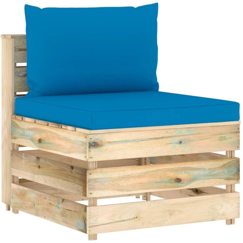 

vidaXL Sofá central seccional con cojines madera impregnada verde - Azul