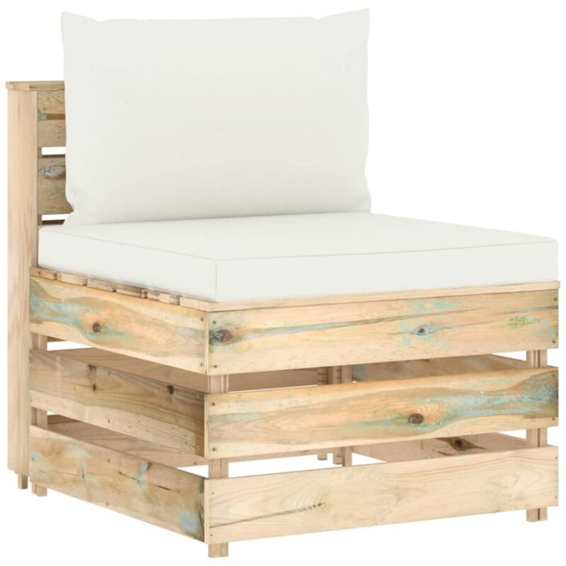 

vidaXL Sofá central seccional con cojines madera impregnada verde - Crema