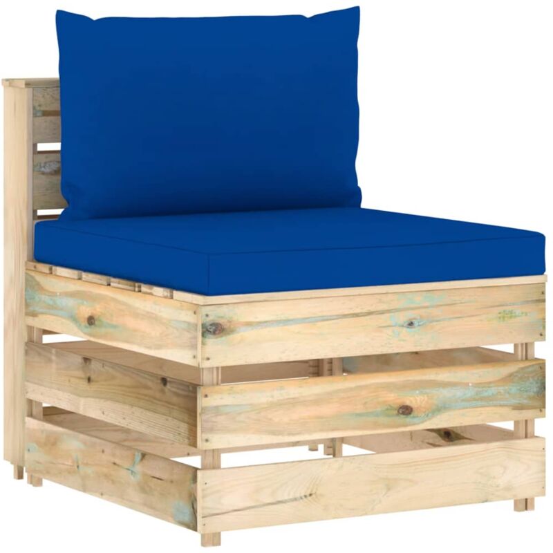 

vidaXL Sofá central seccional con cojines madera impregnada verde - Azul