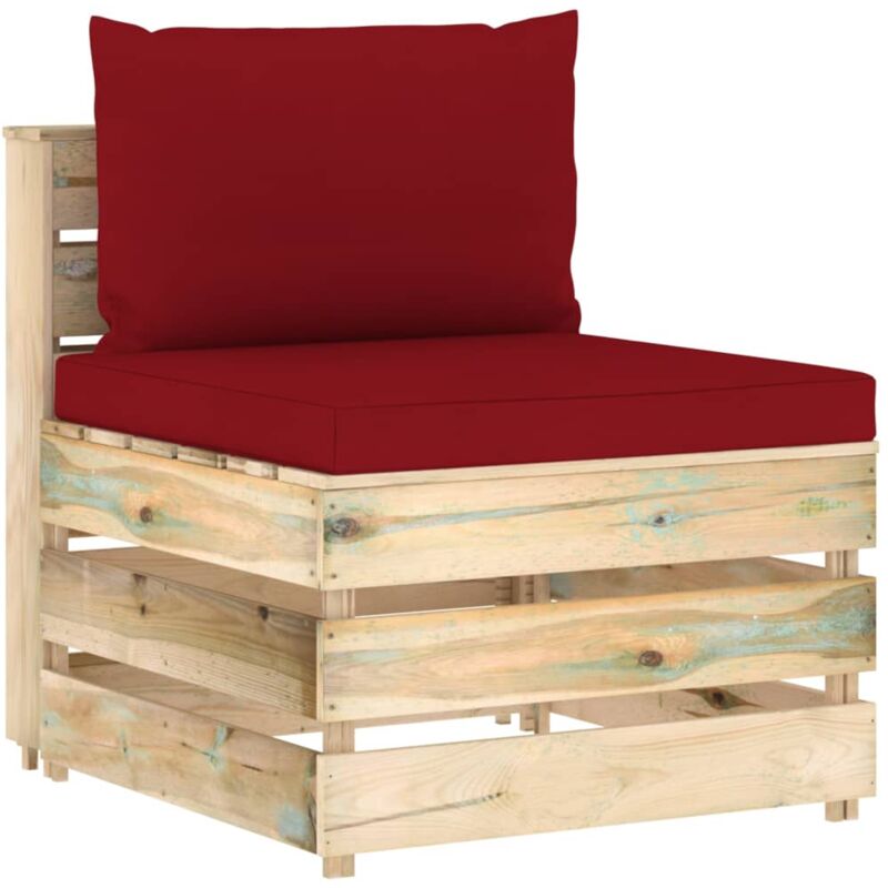 

vidaXL Sofá central seccional con cojines madera impregnada verde - Rojo