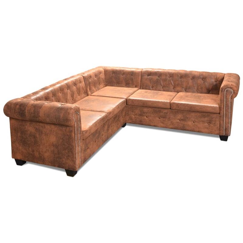 

Sofá Chesterfield 5 Plazas de Cuero Sintético Marrón - Marrón - Vidaxl