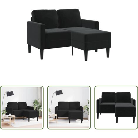 vidaXL Sofá con chaise longue -  Sofá de 2 plazas con chaise longue en forma de L, terciopelo negro, 125 cm,