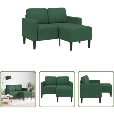 vidaXL Sofá con chaise -  Sofá de 2 plazas con chaise longue en forma de L verde oscuro 125 cm
