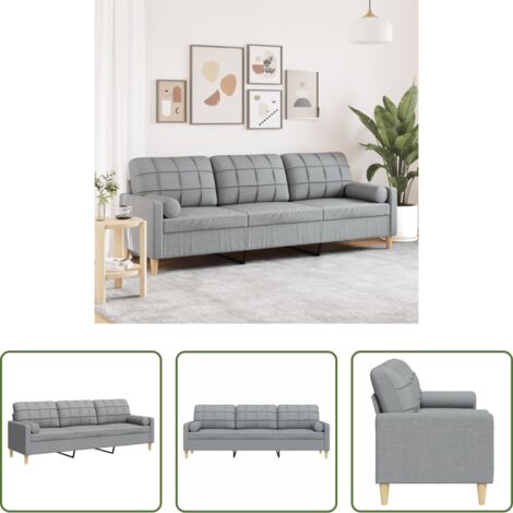 vidaXL Sofá con cojines -  Sofá de 3 plazas con cojines tela gris claro 210 cm