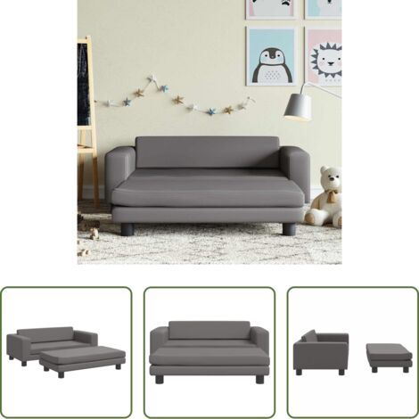 vidaXL Sofá con reposapiés -  Sofá para niños con reposapiés cuero sintético gris 100x50x30cm