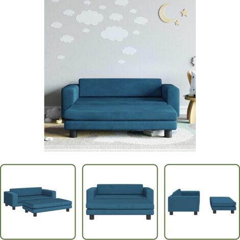 vidaXL Sofá con reposapiés -  Sofá para niños con reposapiés terciopelo azul 100x50x30 cm