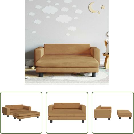 vidaXL Sofá con reposapiés -  Sofá para niños con reposapiés terciopelo marrón 100x50x30 cm