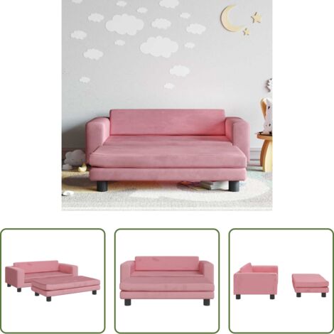 vidaXL Sofá con reposapiés -  Sofá para niños con reposapiés terciopelo rosa 100x50x30 cm