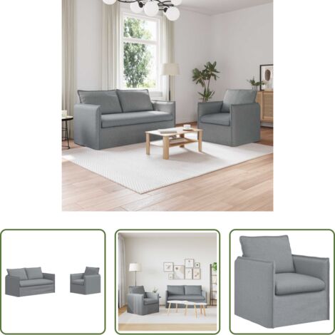 vidaXL Sofá de 2 piezas -  Juego de Sofá 2 pcs Gris Claro 196 x 82 x 85 cm tela