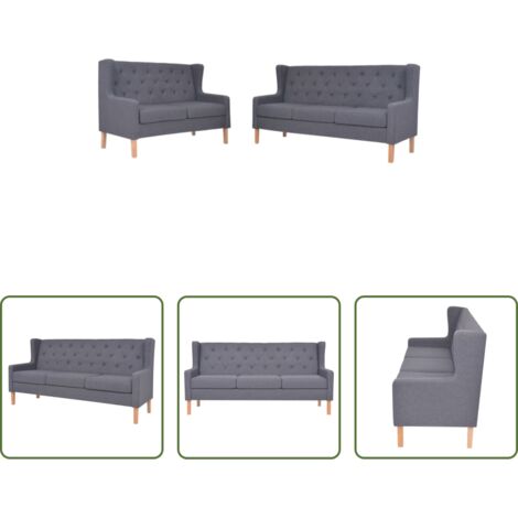 vidaXL Sofá de 2 plazas -  Conjunto de sofás 2 piezas tela gris
