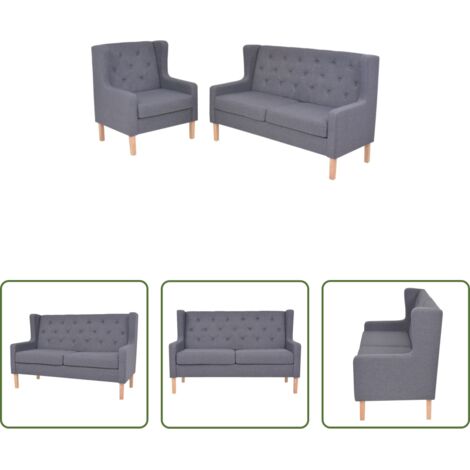 vidaXL Sofá de 2 plazas -  Conjunto de sofás 2 piezas tela gris