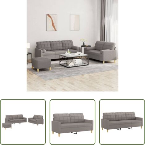 vidaXL Sofá de 2 plazas -  Juego de sofás con cojines 3 piezas tela gris taupe