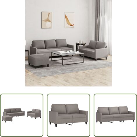 vidaXL Sofá de 2 plazas -  Juego de sofás con cojines 3 piezas tela gris taupe