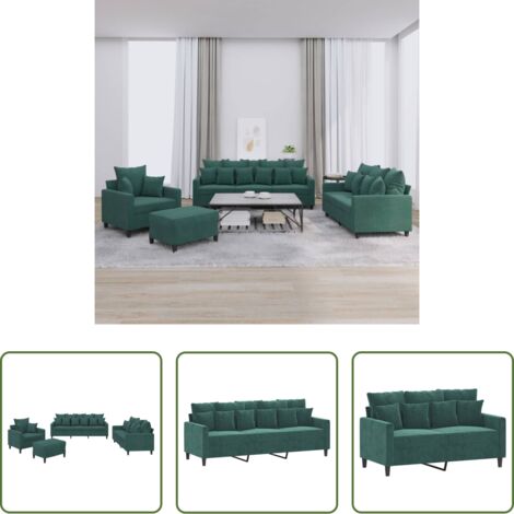 vidaXL Sofá de 2 plazas -  Juego de sofás con cojines 4 piezas terciopelo verde oscuro