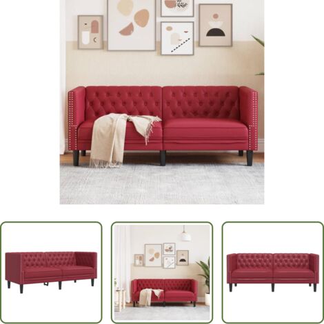 vidaXL Sofá de 2 plazas -  Sofá Chesterfield de 2 plazas cuero artificial rojo tinto
