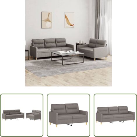 vidaXL Sofá de 3 plazas -  Juego de sofás con cojines 2 piezas tela gris taupe