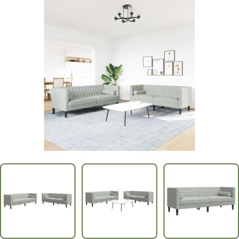 vidaXL Sofá de 3 plazas -  Sofá de sala 2 pcs Gris Claro 194 x 74,5 x 70,5 cm Terciopelo