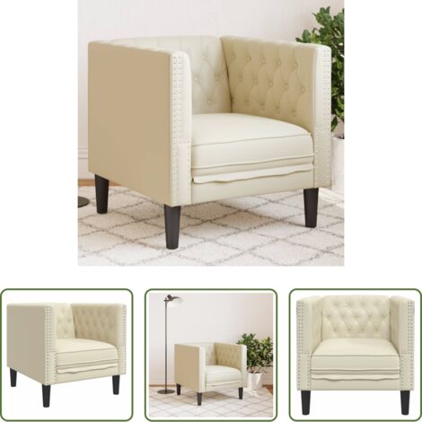 vidaXL Sofá de cuero artificial -  Sillón Chesterfield de cuero artificial blanco crema