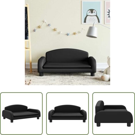 vidaXL Sofá de cuero sintético -  Sofá para niños de cuero sintético negro 70x45x30 cm