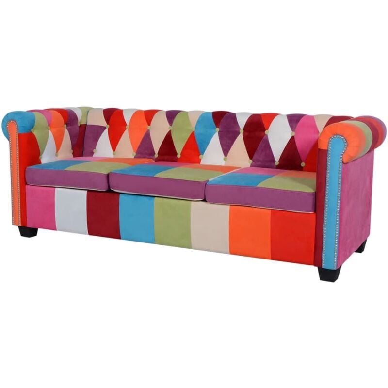 

vidaXL Sofá Chesterfield de Tela 3 Plazas - Multicolor