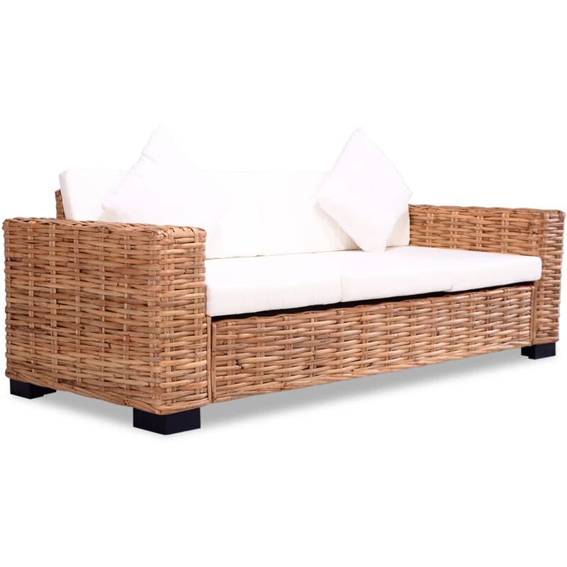 

Sofá con Cojines de Ratán Natural de 3 Plazas - Marrón - Vidaxl