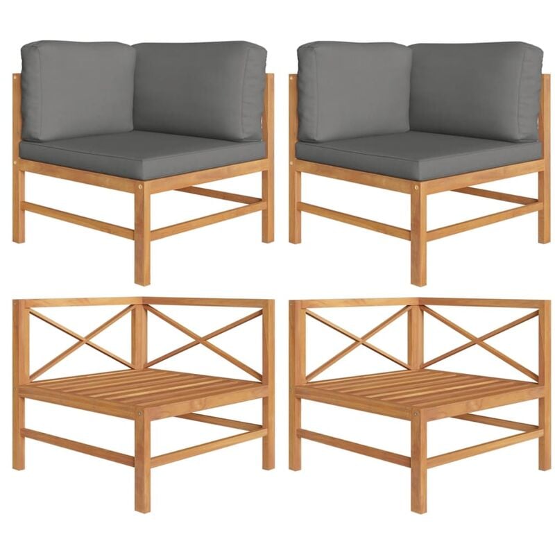 

vidaXL Sofá de esquina 2 uds madera maciza teca y cojines gris oscuro - Marrón