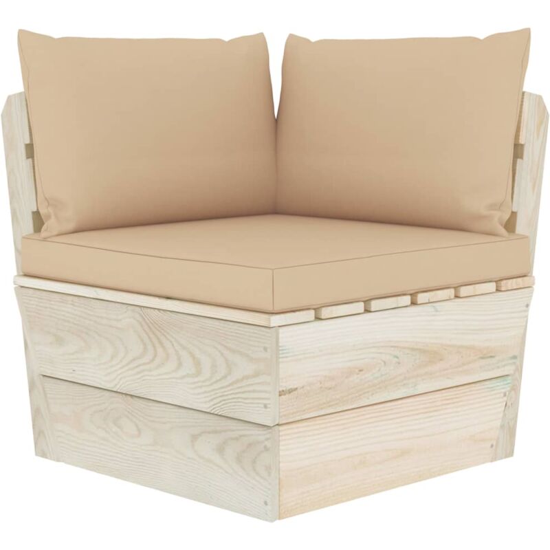 

vidaXL Sofá de esquina de palets de jardín cojines abeto impregnado - Beige