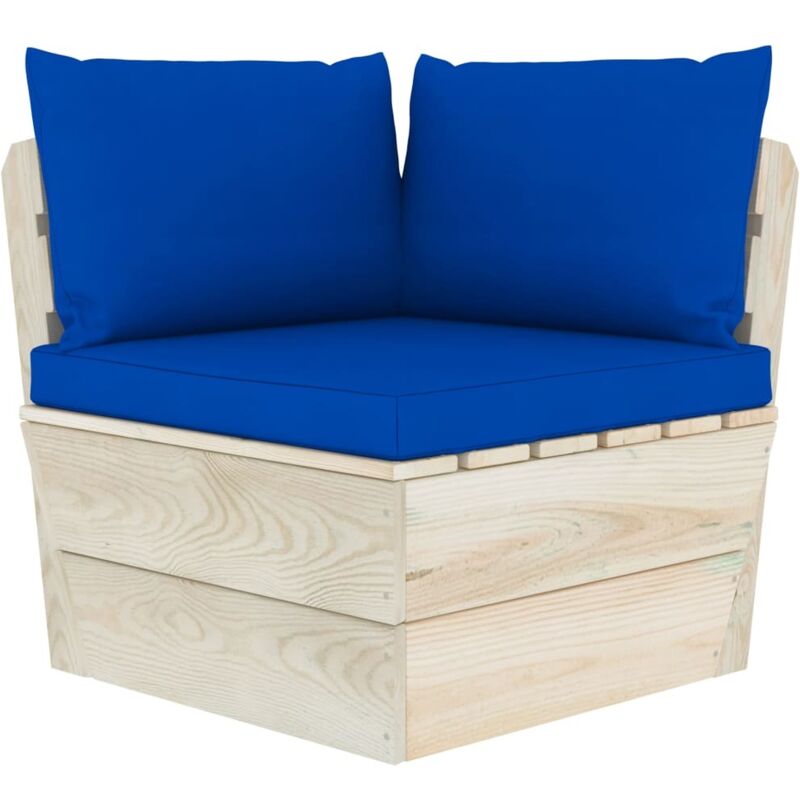 

vidaXL Sofá de esquina de palets de jardín cojines abeto impregnado - Azul