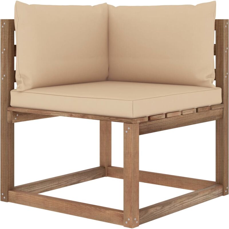 

vidaXL Sofá de esquina de palets para jardín con cojines beige - Marrón