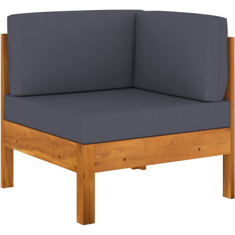 

vidaXL Sofá de esquina madera maciza de acacia con cojines gris oscuro - Gris