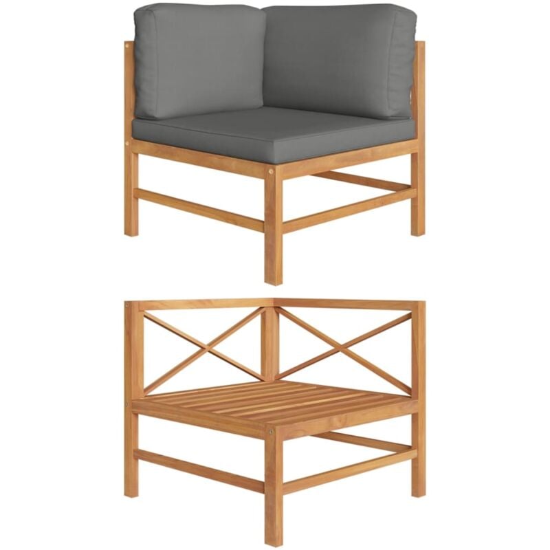 

vidaXL Sofá de esquina madera maciza de teca con cojines gris oscuro - Marrón