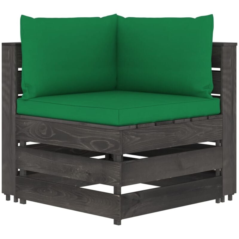 

vidaXL Sofá de esquina seccional con cojines madera impregnada gris - Verde