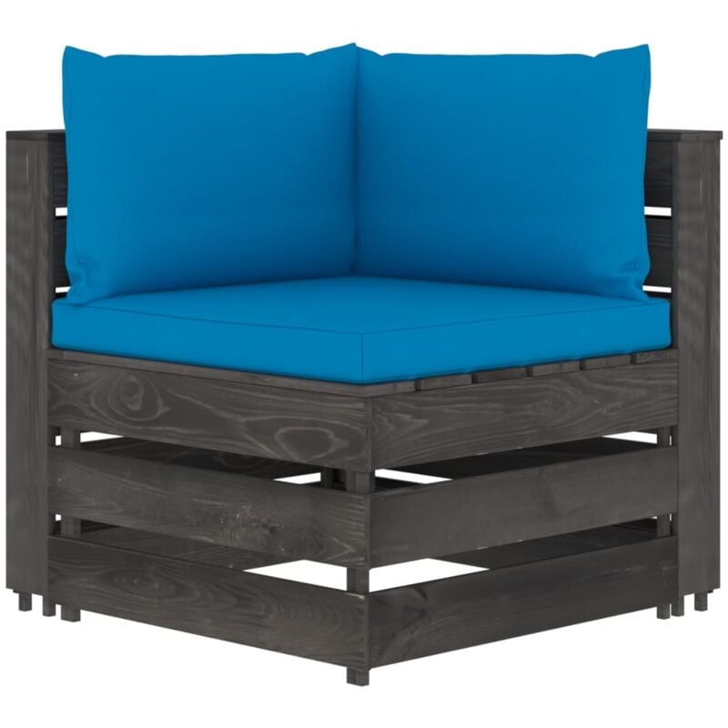 

vidaXL Sofá de esquina seccional con cojines madera impregnada gris - Azul
