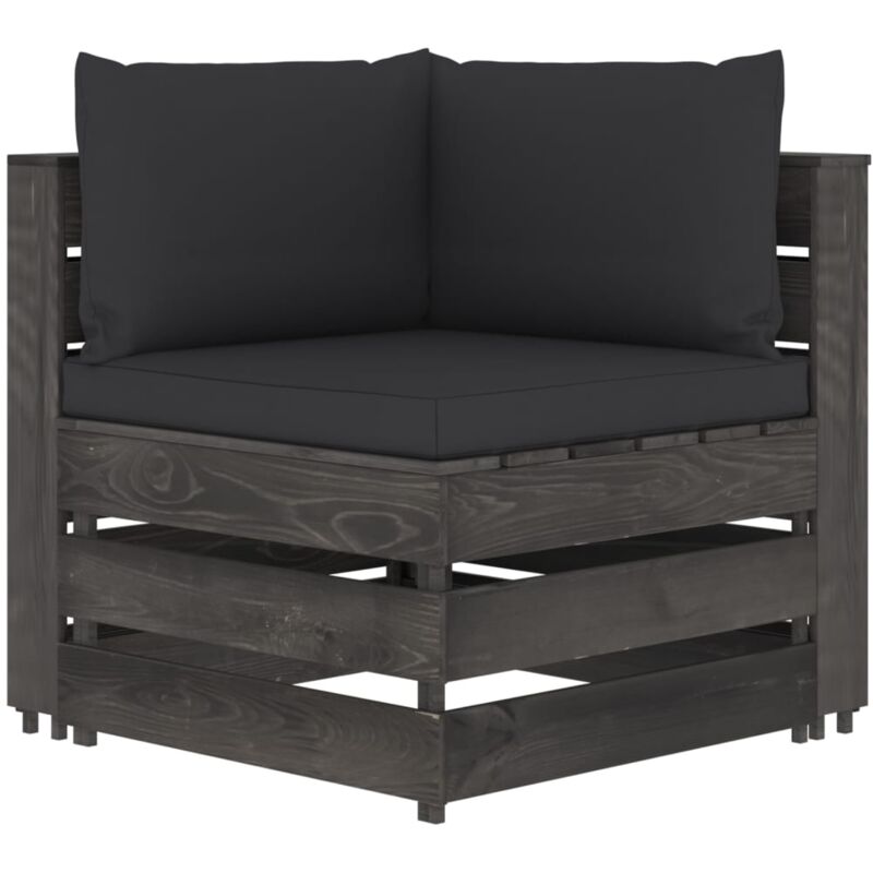 

vidaXL Sofá de esquina seccional con cojines madera impregnada gris - Negro