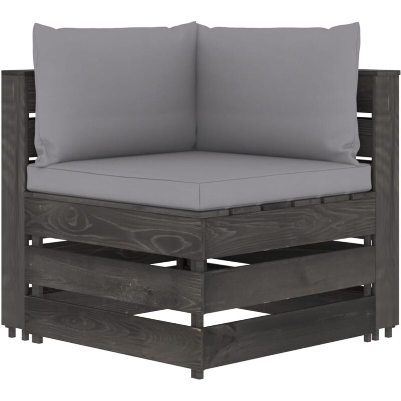 

vidaXL Sofá de esquina seccional con cojines madera impregnada gris - Gris