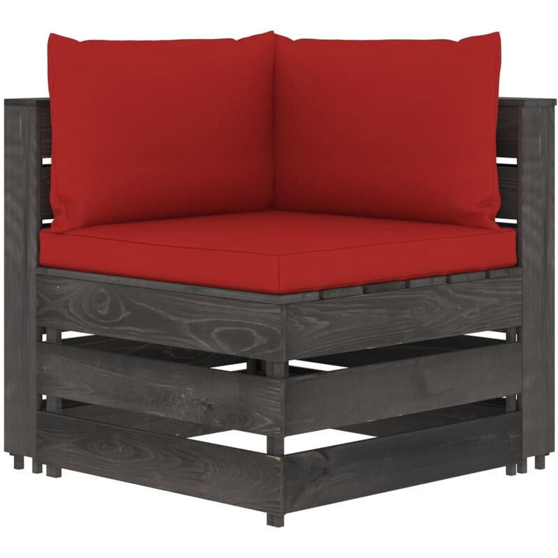 

vidaXL Sofá de esquina seccional con cojines madera impregnada gris - Rojo