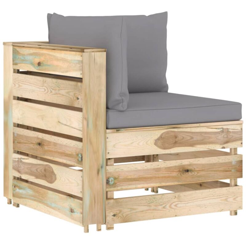 

vidaXL Sofá de esquina seccional con cojines madera impregnada verde - Gris