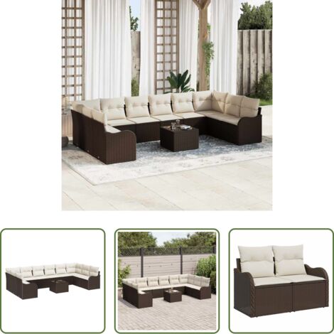 vidaXL Sofá de exterior -  Conjunto de sofá de jardín Marrón ratán sintético