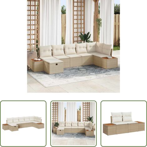 vidaXL Sofá de exterior -  Conjunto de sofás de jardín 7 pcs Beige ratán sintético