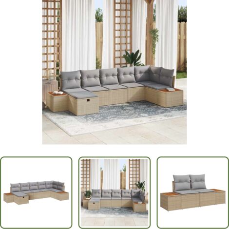 vidaXL Sofá de exterior -  Conjunto de sofás de jardín 8 pcs Beige ratán sintético
