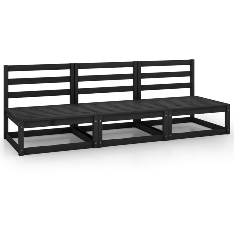 

Vidaxl - Sofá de jardín 3 plazas negro madera maciza de pino - Negro