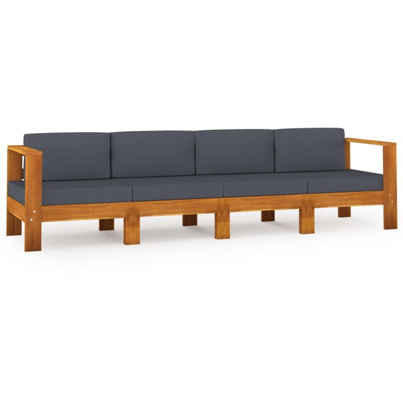 

vidaXL Sofá de jardín 4 plazas con cojín gris oscuro madera de acacia - Marrón