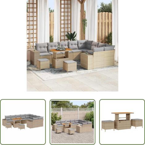 vidaXL Sofá de jardín beige -  Conjunto de sofá de jardín 12 pcs Beige ratán sintético