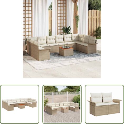 vidaXL Sofá de jardín beige -  Conjunto de sofás de jardín 11 pcs Beige ratán sintético