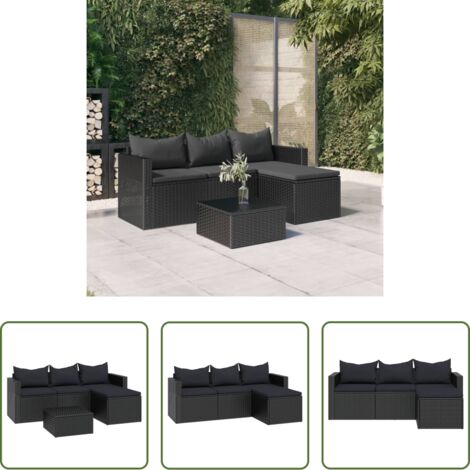 vidaXL Sofá de jardín -  Conjunto de muebles de jardín ratán sintético negro
