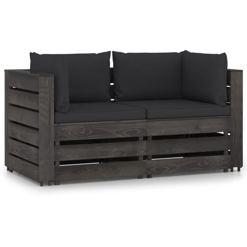 

vidaXL Sofá de jardín de 2 plazas con cojines madera impregnada gris - Negro